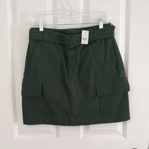 LOFT Dark Green Belted Mini Skirt with Cargo Pockets
